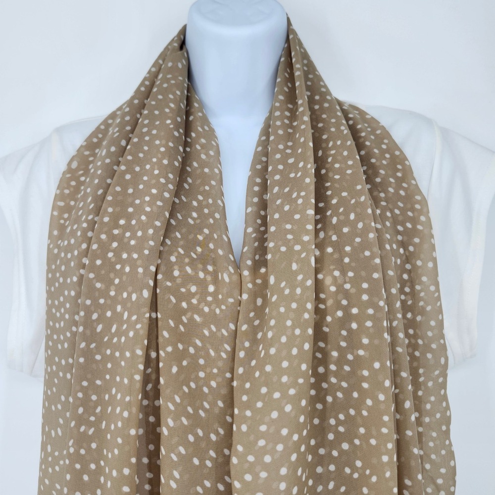 The Limited Tan‎ White Dot Deer Print Scarf Lightweight Sheer Chiffon Old Money